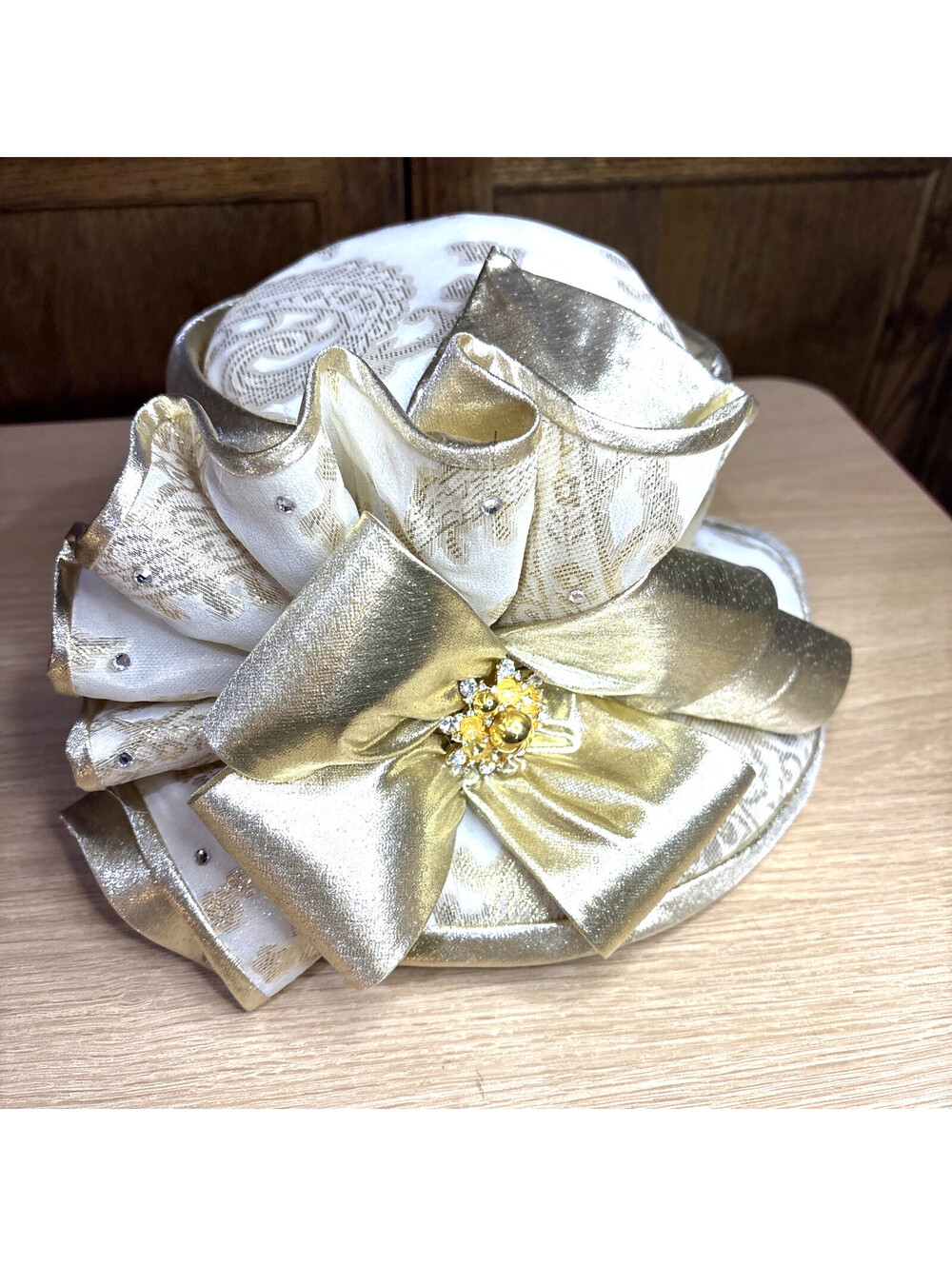 Ms. Divine Women's Gold/White Church Hat Sequins Easter Derby Hat
